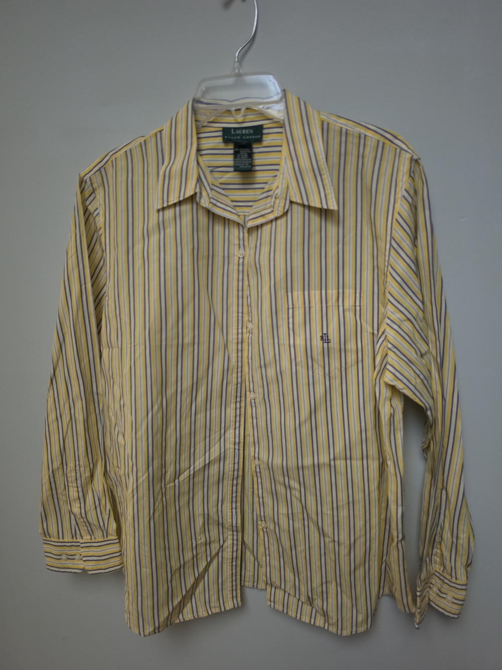 Lauren Ralph Lauren Yellow, White and Blue Striped Button-Down Shirt